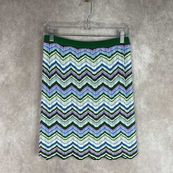 Torn By Ronny Kobo Chevron Knit Pull On Skirt In Green Women's Size M - Picture 1 of 5
